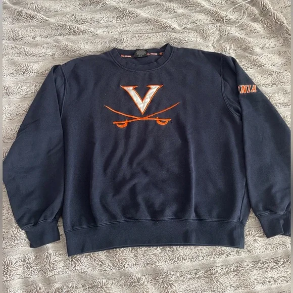 Colosseum Navy and Orange UVA Virginia Cavaliers Crewneck Sweater size Large - Picture 1 of 8